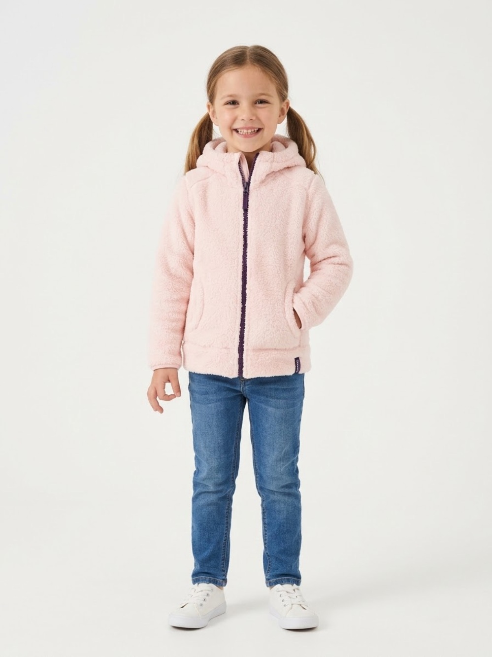 Decathlon Quechua Girls Soft Fuzzy Winter Fleece Hooded Jacket Pink Size 4-5T